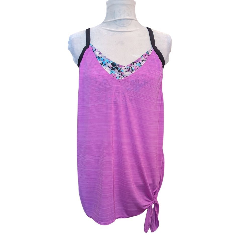 ZEROXPOSUR Tankini Swimsuit Top Modest Lavender Floral Pool Beach Large